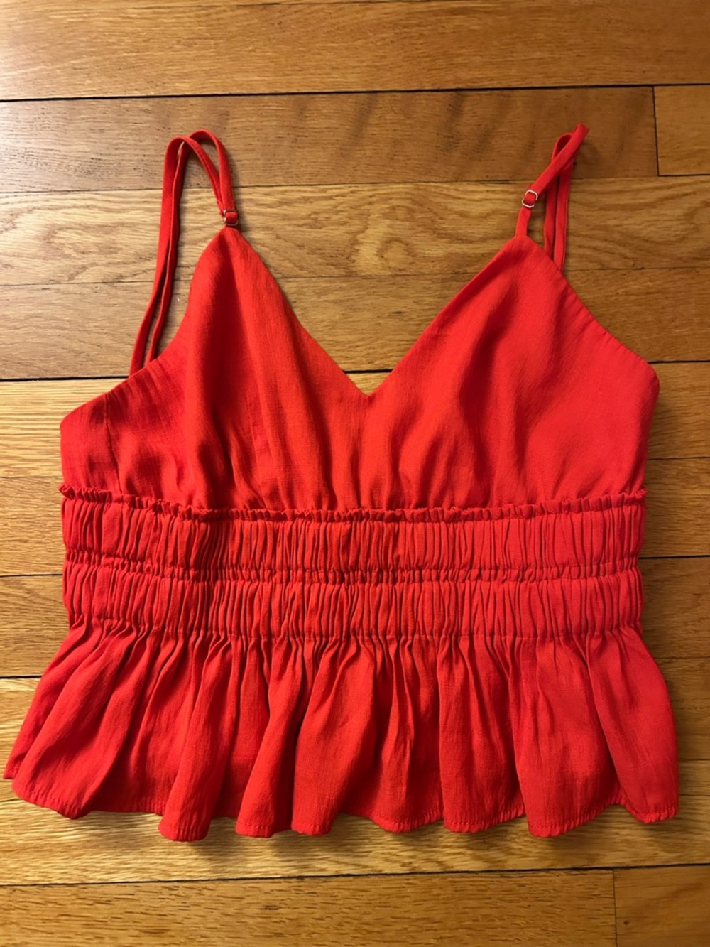Cotton Candy Bright Red Smocked Peplum Camisole